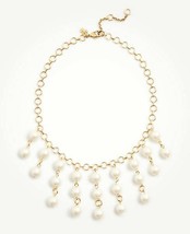 New Ann Taylor Off White Pearlized Beads Gold Chain Drop Statement Necklace - $34.64