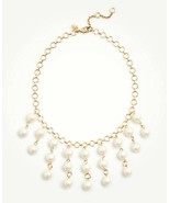 New Ann Taylor Off White Pearlized Beads Gold Chain Drop Statement Necklace - £27.75 GBP