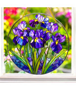 Purple Iris Faux Stained Glass Acrylic Suncatcher – 8in 2D Round Window Art - €21,32 EUR