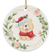 Cute Baby Chow Chow Dog Lover Ornament Flower Wreath Christmas Gift Tree Decor - £11.83 GBP