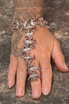 Indian Slave Bracelet Ring Hand Chain Harness Pink Rhinestone Jewelry Wo... - £16.19 GBP