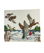 Vintage Flying Mallard Ducks Cross Stitch Finished 17x15 Inch - $28.93