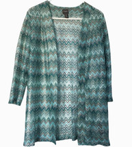 Chicos Viaggiatori 2 Donna L Aperto Davanti Rete Cardigan Gallone Zigzag Blu - £11.86 GBP