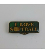 Vintage I Love Softball .25&quot; x 1&quot; Green &amp; Gold Tone Enamel Lapel Hat Pin - €3,91 EUR