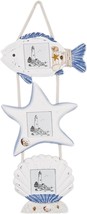 Nautical Fish Star Shell Photo Frame Wall Hanging Decoration Wood &amp;Glass Frame - £15.06 GBP