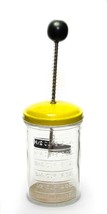 Vintage Androck Hand Food Nut Chopper Glass Jar Yellow &amp; Black Wood Handle - £15.80 GBP