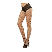 DIAMOND NET PANTYHOUSE WITH ATTACHED LACE BOY SHORT - £11.74 GBP