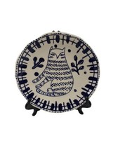 Vintage Hand Painted Blue White Cat Salad Plate Pottery  7.5 inch - £11.85 GBP