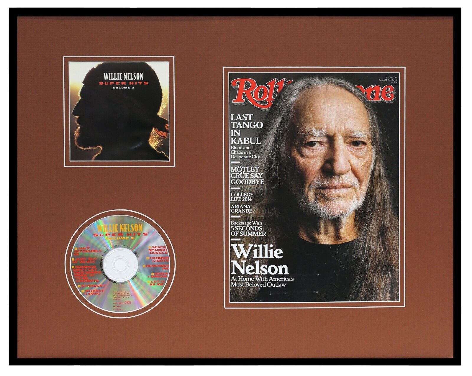 Primary image for Willie Nelson 16x20 Framed 2014 Rolling Stone Magazine & Super Hits CD Display