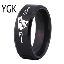 Fashion Fishing Rings For Women Black Tungsten Ring Heavy Metals Animal Jewelry  - £29.27 GBP