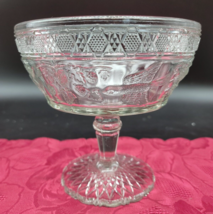 Antique Early American Pressed Glass Stemmed Compote Dish Bird and Strawberry - £28.19 GBP