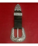 Vintage cowboy belt 3 pcs buckle engraved Eagle design fits 1 ½” strap - £19.34 GBP