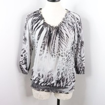 Chico&#39;s Women&#39;s 0 (S/4) Animal Print Rhinestone Polyester Blouson Ruched Top - £4.50 GBP