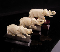 Vintage Elephant statues - 3 carved figurals - Good luck gift - miniatur... - £144.64 GBP