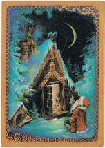 Postcard 1981 Russian Happy New Year Santa Boombox Snow Covered Cottage Moon - £2.90 GBP