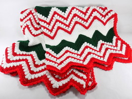 Gorgeous Handmade Afghan Throw 36x50 Knit Crochet Lap Blanket Red, White... - £13.07 GBP