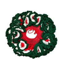 VTG Handmade Crochet Small Ruffled Christmas Tree Skirt Red Green White 27&quot; D - $25.83