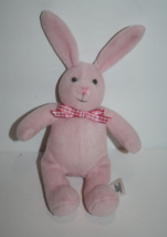 Baby Gap Pink Plush Bunny Rabbit 7&quot; Small Plaid Bow Lovey Security 2004 NO Sound - £38.23 GBP