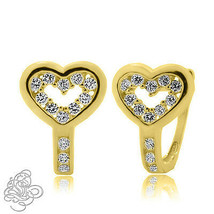 0.69CT Heart 14K Gold Plated Over Silver White Sapphire Huggie Hoop Earrings  - $40.49