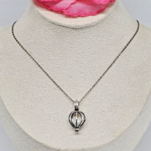925 Sterling Silver - White Pearl Cage Pendant Chain Necklace Heart Shaped - £24.14 GBP