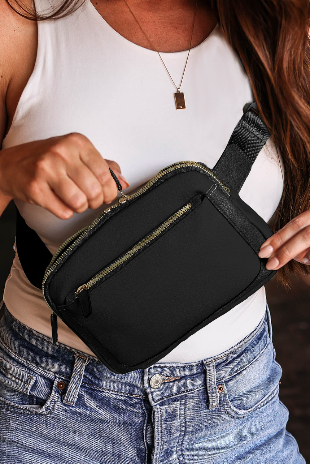 Black Minimalist Multi-zipped Crossbody Bag - $12.74