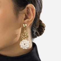 Pearl &amp; 18K Gold-Plated Bead Cluster Drop Earrings - £12.32 GBP