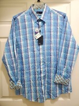 QUIETI Mens XXL Long Sleeve Blue Plaid Shirt 100% Fine Cotton Flip Cuff ... - £29.26 GBP