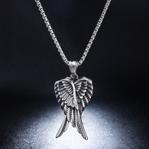 Men&#39;s Solid Stainless Steel Hip Hop Angel Wing Pendant Necklace Jewellery Gift - £14.83 GBP