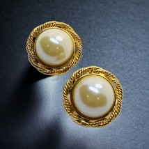 Vintage Napier Faux Pearl Gold Tone Pierced large Earrings - $29.08