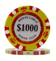 25 Da Vinci Premium 14 gr Clay Monte Carlo Poker Yellow Chips $1000 Deno... - $15.99