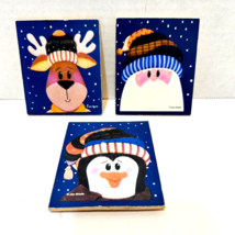 Vintage Jan Shade Wooden Hand Painted Christmas Refrigerator Magnets Lot of 3 - £8.58 GBP