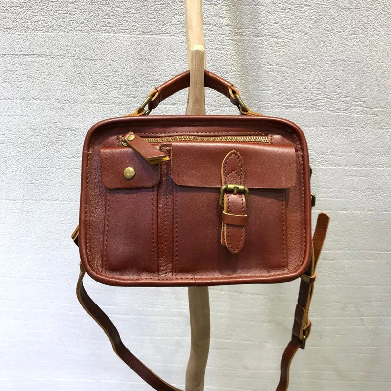Women&#39;s Bags Vintage Vegetable Tanned Cowhide Leather Handbags Female Sh... - $101.63