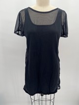 La Blanca Mesh Trim Mini T-Shirt Dress Sz S Black Short Sleeve Sheer Panels - £23.02 GBP