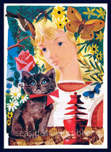 ALICE &amp; CHESHIRE CAT in Wonderland 1949 Full Color Illustration by Leonard Weisg - £33.72 GBP