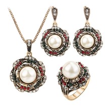 Kinel 3Pcs Vintage Imitation s Jewelry Sets For Women Antique Gold Crystal Weddi - £18.86 GBP