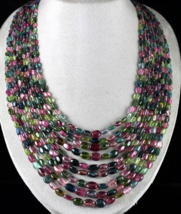 Fine Natural Multi Tourmaline Beads Cabochon 9 Line 1217 Carat Gemstone Necklace - £6,302.92 GBP