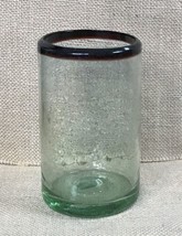 Hand Blown Art Glass Tall Votive Candle Holder w Brown Rim And Green Base - £7.00 GBP
