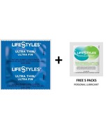 100 CT Lifestyles Ultra Thin Condoms + FREE 5 Lifestyles lubricant packs - $21.73