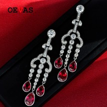 100% 925 Sterling Silver 7*11Water Drop Ruby High Carbon Diamond Drop Earrings F - £88.40 GBP