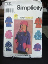 Simplicity 7822 Girl&#39;s Coat or Jacket Pattern - Size 2 &amp; 3 Chest 21 to 22 - $7.91