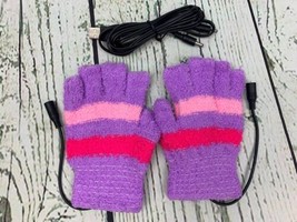 USB Heating Winter Fingerless Heated Gloves Mittens Women Hand Warm Purple - £18.33 GBP