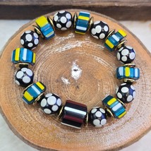 Vintage African Venetian Style Skunk chevron Glass Beads Bracelet #BR4 - $26.68