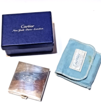 Vintage Cartier Sterling Silver Makeup Compact w/ Mirror, pouch &amp; Box - £228.33 GBP