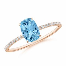 ANGARA Thin Shank Cushion Swiss Blue Topaz Ring With Diamond Accents - £426.40 GBP