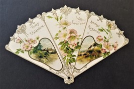 1905 antique victorian VALENTINE die cut HAND FAN CARD original embossed floral - £69.75 GBP