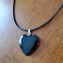 Black Tourmaline Gemstone Heart Necklace, Polished Rock Pendant, stone crystal