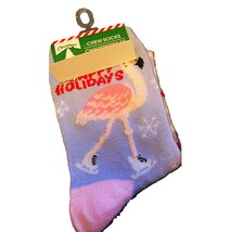 Funky Ice Skating Skater PINK FLAMINGO CREW SOCKS Happy Holidays Winter ... - €4,07 EUR