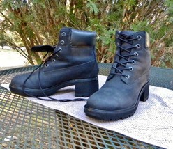 Timberland NUBUCK Leather 6&quot; BOOTS Rugged Black Lace Up Travel Hiking Wo... - $79.95