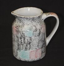 Guyroc Speckled Sponge Pitcher Multi-Color Ceramic Pottery w Abstract De... - $14.84