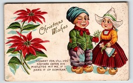 Christmas Postcard Dutch Children Wooden Shoes Embossed Vintage  Unposted - £6.64 GBP